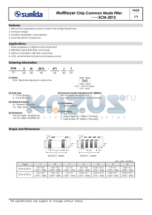 SCM-2S2012-471JT datasheet - Multilayer Chip Common Mode Filter