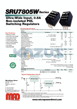 SRU7805W datasheet - Ultra-Wide Input, 0.5A Non-isolated POL Switching Regulators