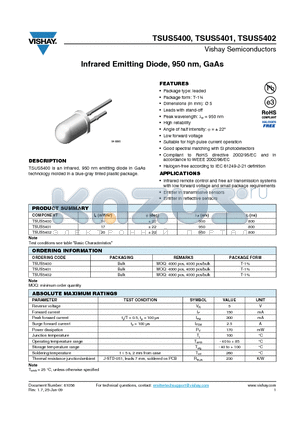 TSUS5400_09 datasheet - Infrared Emitting Diode, 950 nm, GaAs