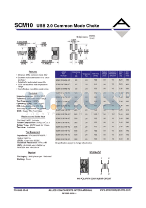 SCM10-201M-RC datasheet - USB 2.0 Common Mode Choke