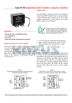 SCM105K601H5N29-F datasheet - Single/Dual IGBT Snubber Capacitor Modules