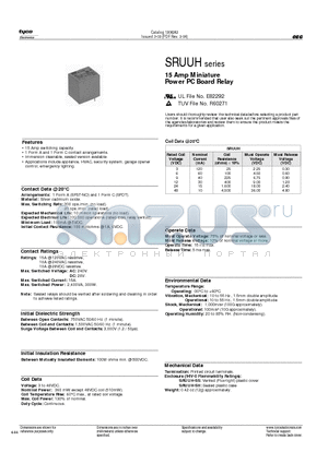 SRUUH-SH-103D1M datasheet - 15 Amp Miniature Power PC Board Relay