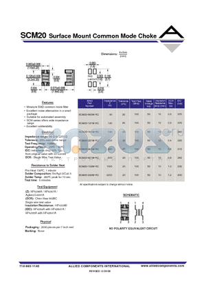 SCM20-900M-RC datasheet - Surface Mount Common Mode Choke