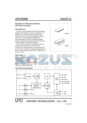 RCR02 datasheet - Decoder For Remote Controller With Five Functions