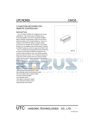 RCR03 datasheet - 3 FUNCTION DECODER FOR REMOTE CONTROLLER