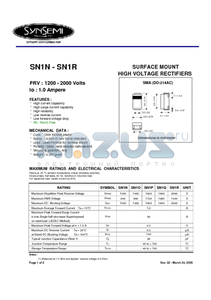 SN1N datasheet - SURFACE MOUNT HIGH VOLTAGE RECTIFIERS