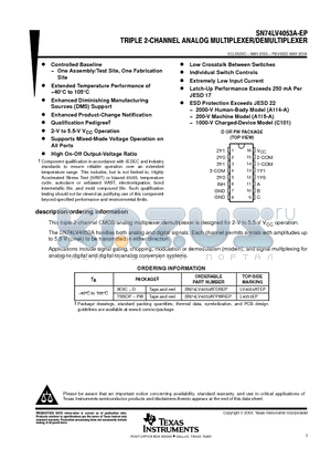 V62/03666-01XE datasheet - TRIPLE 2-CHANNEL ANALOG MULTIPLEXER/DEMULTIP LEXER