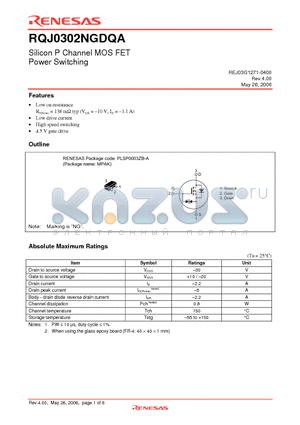 RQJ0302NGDQA datasheet - Silicon P Channel MOS FET Power Switching