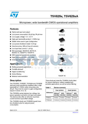 TSV6295AIPT datasheet - Micropower, wide bandwidth CMOS operational amplifiers