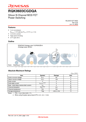 RQK0603CGDQA datasheet - Silicon N Channel MOS FET Power Switching