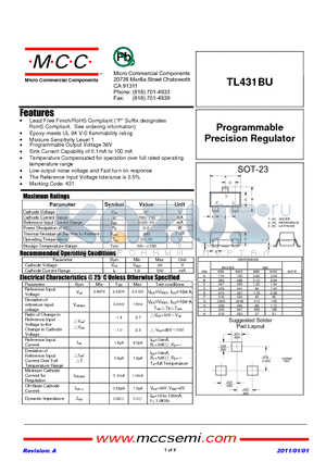 TL431BU datasheet - Programmable Precision Regulator