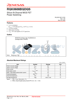 RQK0608BQDQSTL-E datasheet - Silicon N Channel MOS FET Power Switching