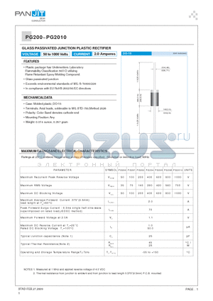 PG2010 datasheet - GLASS PASSIVATED JUNCTION PLASTIC RECTIFIER