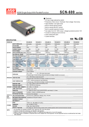SCN-600-15 datasheet - 600W Single Output With Parallel Function