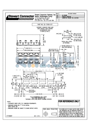 SS-73100-017 datasheet - CATEGORY 3 SHIELDED STACK JACK EIGHT CONTACT, EIGHT POSTION 50 MICROINCHES GOLD 8 PORTS (4 ON4)