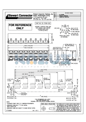 SS-73100-032 datasheet - CATEGORY 3 SHIELDED STACK JACK EIGHT CONTACT, EIGHT POSITION 50 MICRO INCHES GOLD 16 PORTS (8 ON 8)