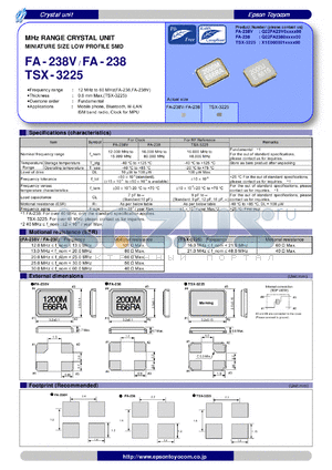 TSX-3225 datasheet - MHz RANGE CRYSTAL UNIT MINIATURE SIZE LOW PROFILE SMD