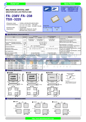 TSX-3225 datasheet - MINIATURE SIZE LOW PROFILE SMD