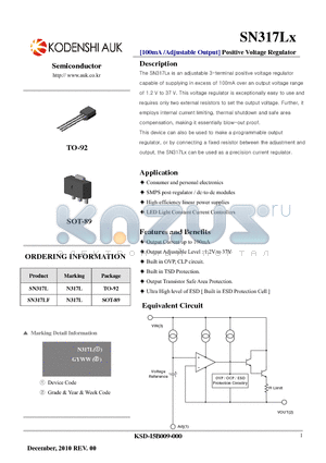 SN317L datasheet - [100mA /Adjustable Output] Positive Voltage Regulator
