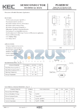 PG24EBUSC datasheet - Single Line TVS Diode for ESD Protection in Portable Electronics