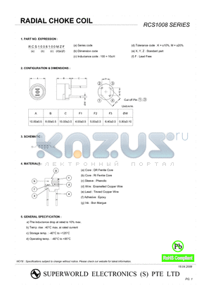 RCS1008270MZF datasheet - RADIAL CHOKE COIL