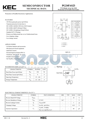 PG24FAS23 datasheet - TVS Diode Array for ESD Protection in Portable Electronics