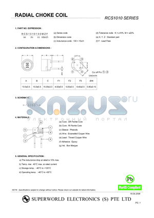 RCS1010120MZF datasheet - RADIAL CHOKE COIL