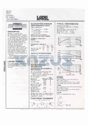 SS-92 datasheet - SPST Flatpack RF Switch 100-1000 MHz