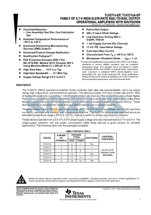 V62/06607-03YE datasheet - FAMILY OF 2.7-V HIGH-SLEW-RATE RAIL-TO-RAIL OUTPUT OPERATIONAL AMPLIFIERS WITH SHUTDOWN
