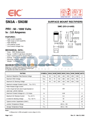 SN3M datasheet - SURFACE MOUNT RECTIFIERS