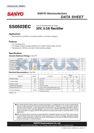 SS0503EC datasheet - Low VF Schottky Barrier Diode 30V, 0.5A Rectifier