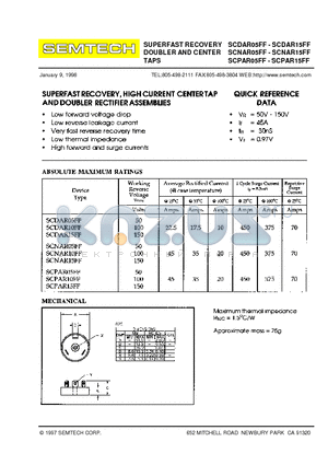 SCNAR15FF datasheet - SUPERFAST RECOVERY DOUBLER AND CENTER TAPS