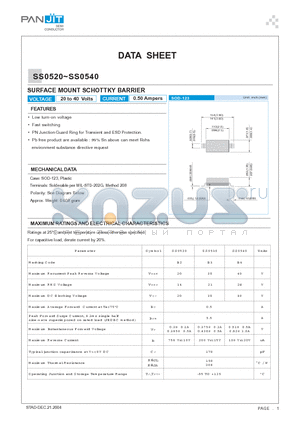 SS0520 datasheet - SURFACE MOUNT SCHOTTKY BARRIER