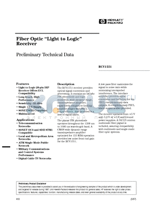 RCV1551 datasheet - Fiber Optic Light to Logic Receiver