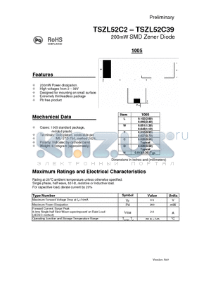 TSZL52C33 datasheet - 200mW SMD Zener Diode