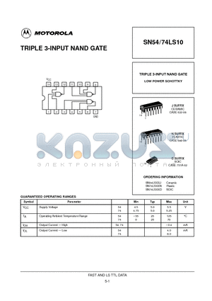 SN54-74LS10 datasheet - TRIPLE 3-INPUT NAND GATE