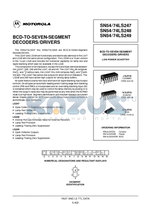 SN54/74LS249 datasheet - BCD-TO-SEVEN-SEGMENT DECODERS/DRIVERS