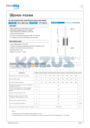 PG5400_07 datasheet - GLASS PASSIVATED JUNCTION PLASTIC RECTIFIER