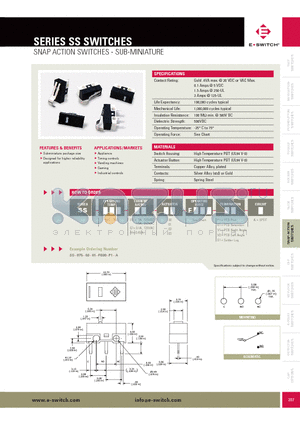 SS0750300F030P1A datasheet - SNAP ACTION SWITCHES - SUB-MINIATURE