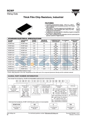 RCWP510010R0JKS2 datasheet - Thick Film Chip Resistors, Industrial