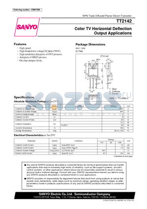 TT2142 datasheet - Color TV Horizontal Deflection Output Applications