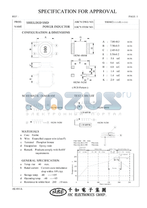 SS0802120ML datasheet - SHIELDED SMD POWER INDUCTOR