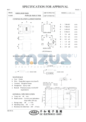 SS0802180ML datasheet - SHIELDED SMD POWER INDUCTOR