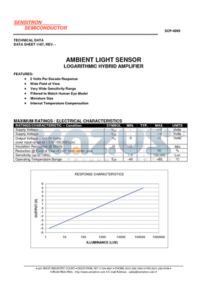 SCP-4095 datasheet - AMBIENT LIGHT SENSOR LOGARITHMIC HYBRID AMPLIFIER