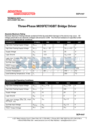 SCP-4167 datasheet - Three-Phase MOSFET/IGBT Bridge Driver