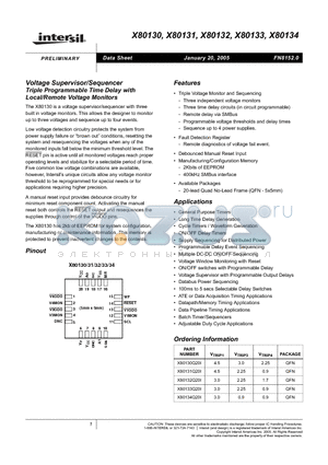 X80134Q20I datasheet - Voltage Supervisor/Sequencer Triple Programmable Time Delay with Local/Remote Voltage Monitors
