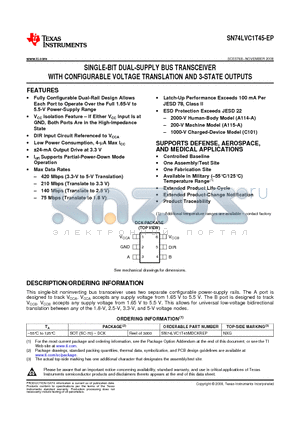 V62/09608-01XE datasheet - SINGLE-BIT DUAL-SUPPLY BUS TRANSCEIVER WITH CONFIGURABLE VOLTAGE TRANSLATION AND 3-STATE OUTPUTS