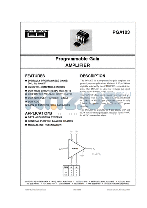 PGA103 datasheet - Programmable Gain AMPLIFIER