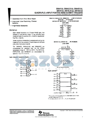 SN54132J datasheet - QUADRUPLE 2-INPUT POSITIVE-NAND SCHMITT TRIGGERS