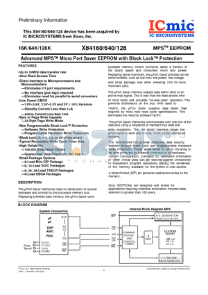 X84128EG datasheet - Advanced MPS Micro Port Saver EEPROM with Block Lock Protection